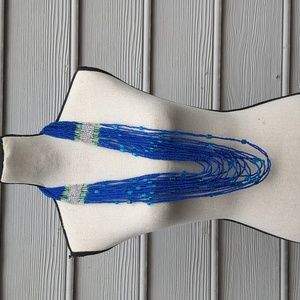 Blue Multi-Strand Beaded Long Necklace